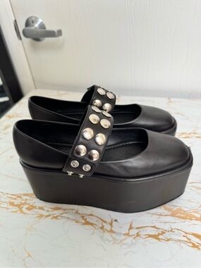 Molly Goddard Black Platform Mary Jane Shoes with Studded Strap